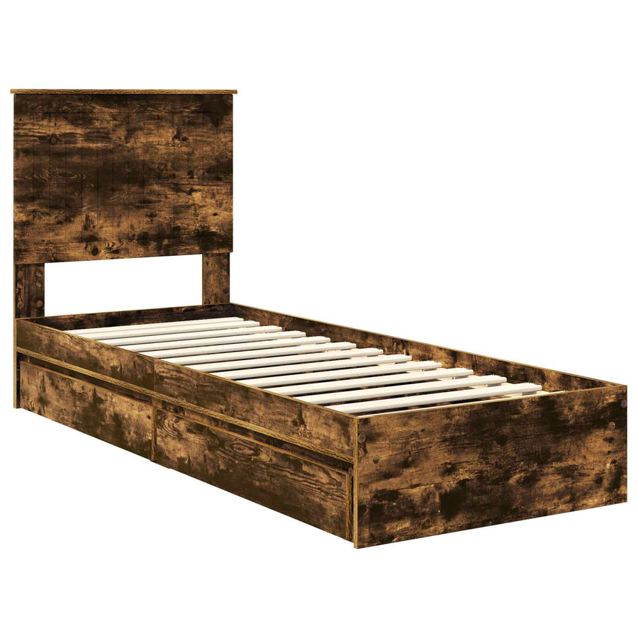 Opslag bed met lade Gerookt eiken 75 x 190 cm Bewerkt hout