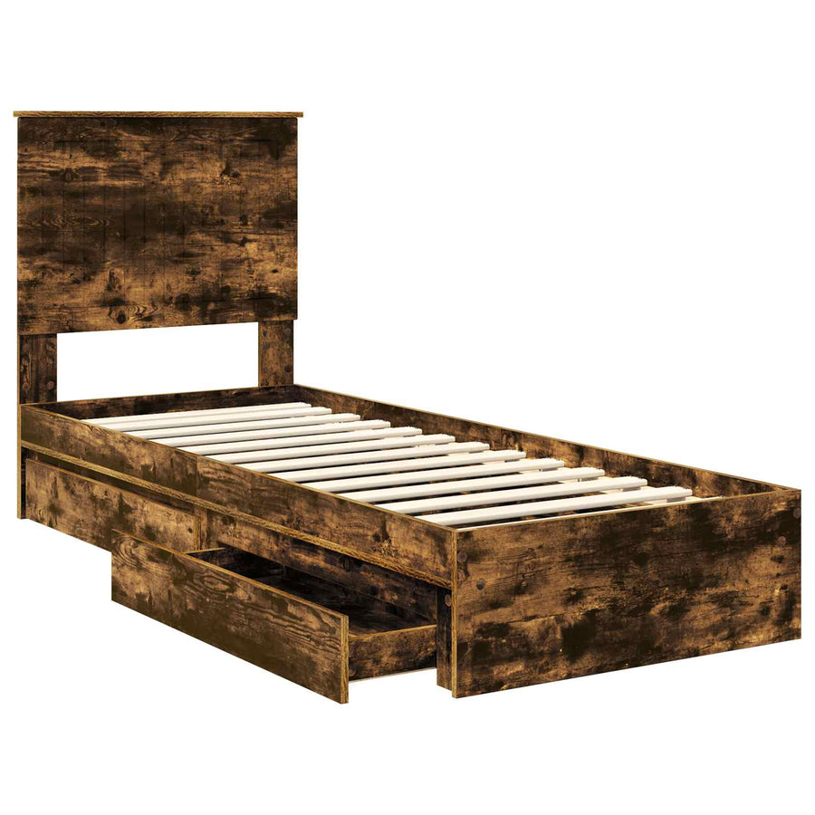 Opslag bed met lade Gerookt eiken 75 x 190 cm Bewerkt hout