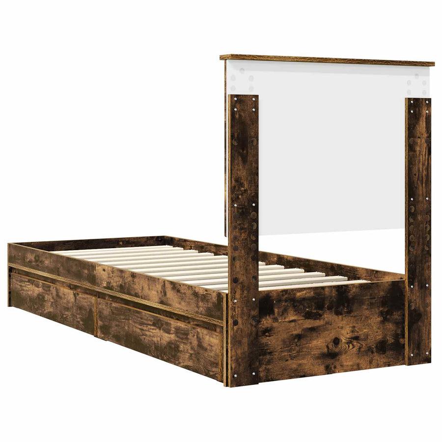 Opslag bed met lade Gerookt eiken 75 x 190 cm Bewerkt hout