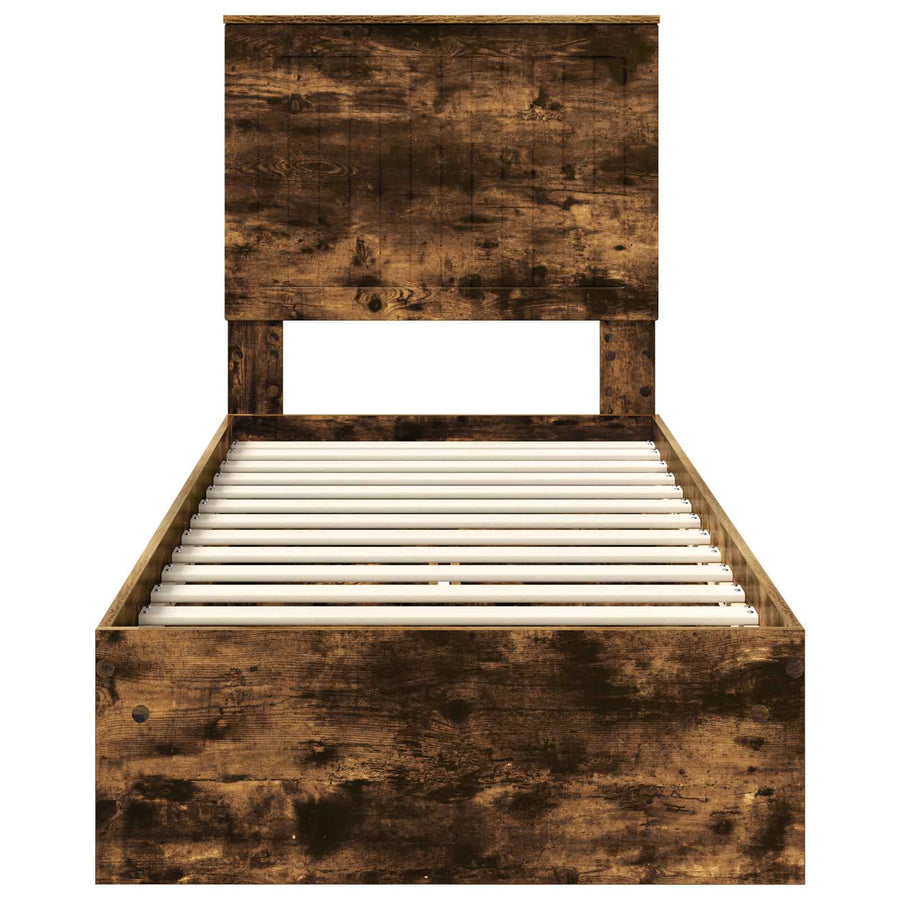 Opslag bed met lade Gerookt eiken 75 x 190 cm Bewerkt hout