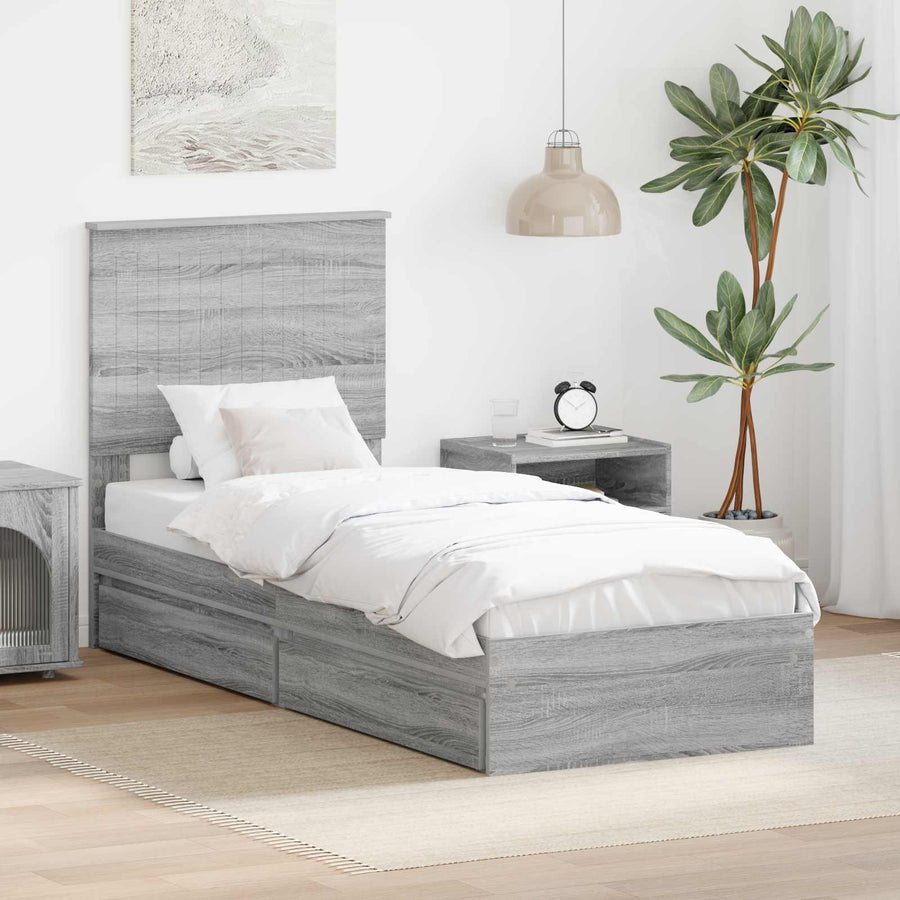 Opslag bed met hoofdeinde Grijs Sonoma 75 x 190 cm Bewerkt hout