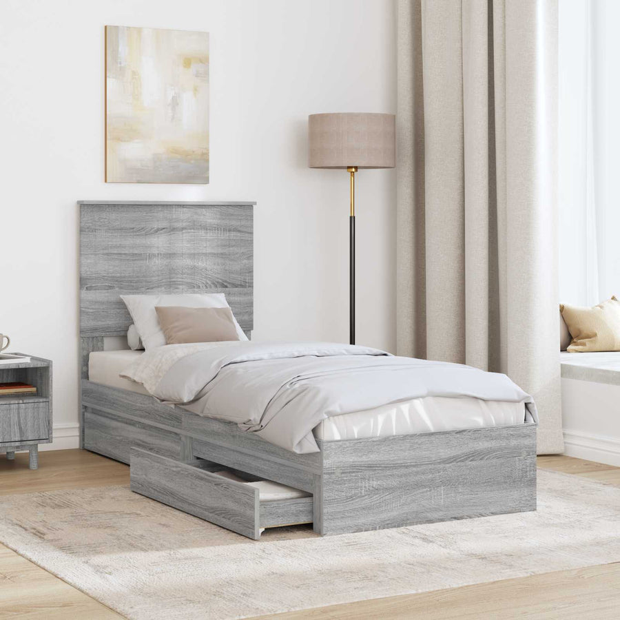 Opslag bed met hoofdeinde Grijs Sonoma 75 x 190 cm Bewerkt hout