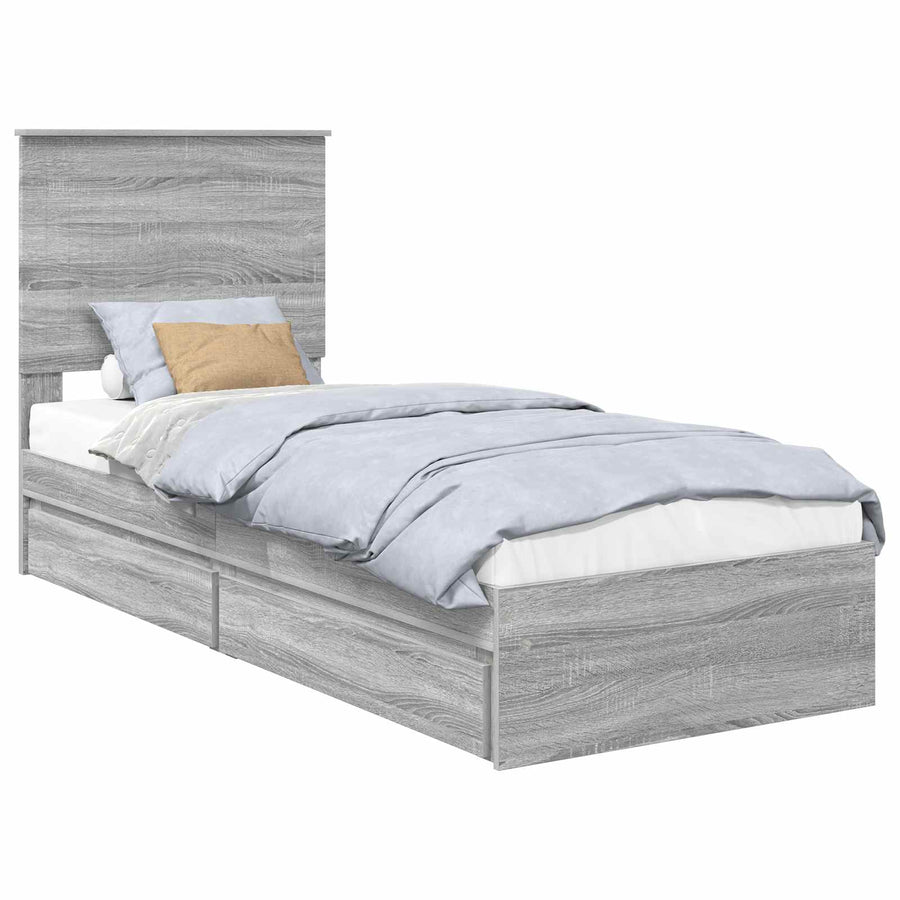 Opslag bed met hoofdeinde Grijs Sonoma 75 x 190 cm Bewerkt hout