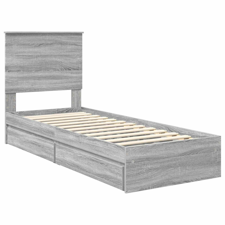 Opslag bed met hoofdeinde Grijs Sonoma 75 x 190 cm Bewerkt hout