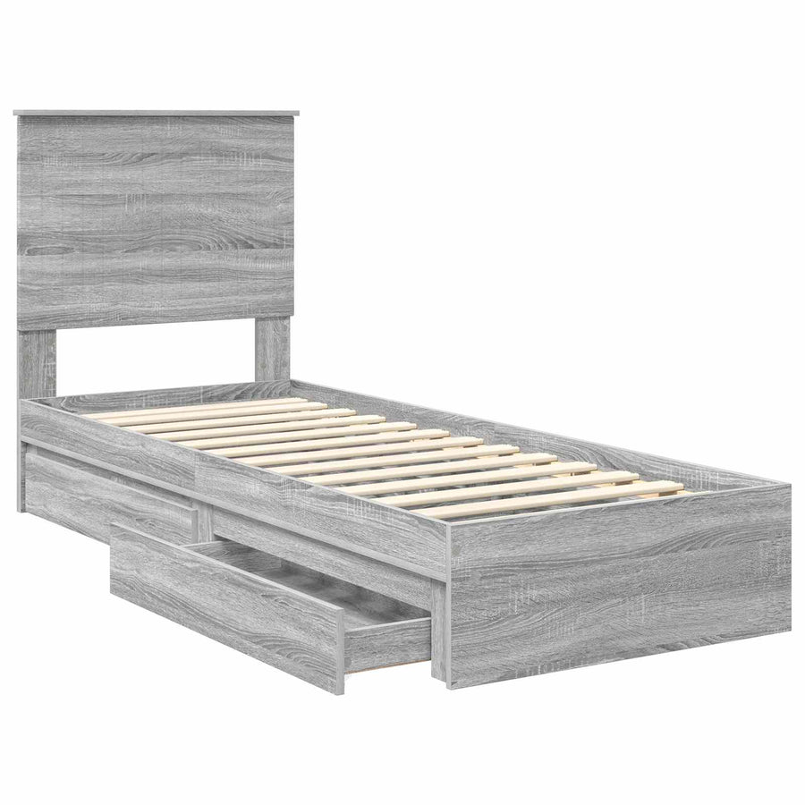 Opslag bed met hoofdeinde Grijs Sonoma 75 x 190 cm Bewerkt hout