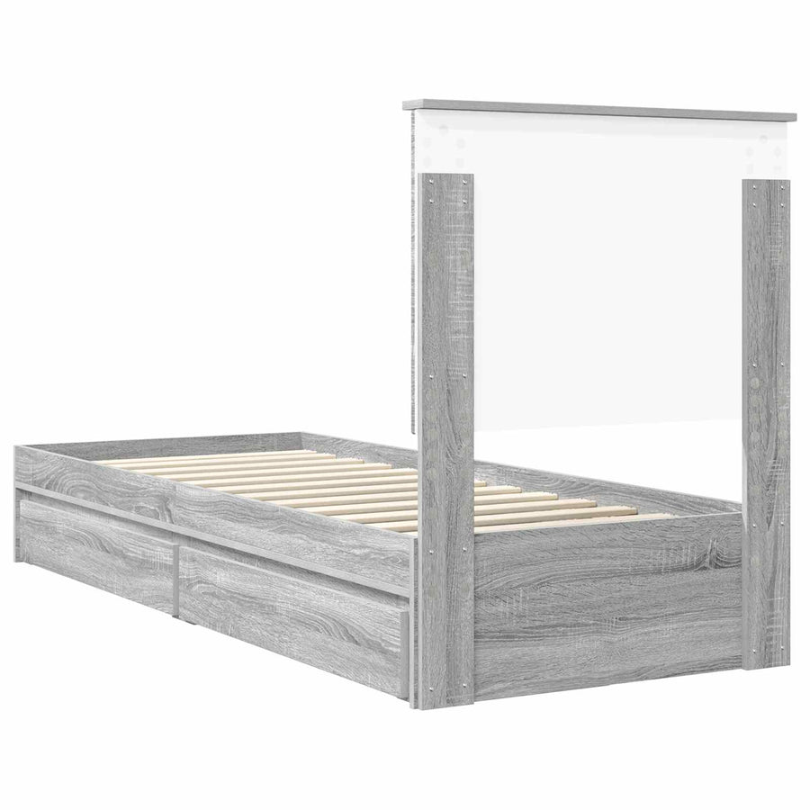 Opslag bed met hoofdeinde Grijs Sonoma 75 x 190 cm Bewerkt hout