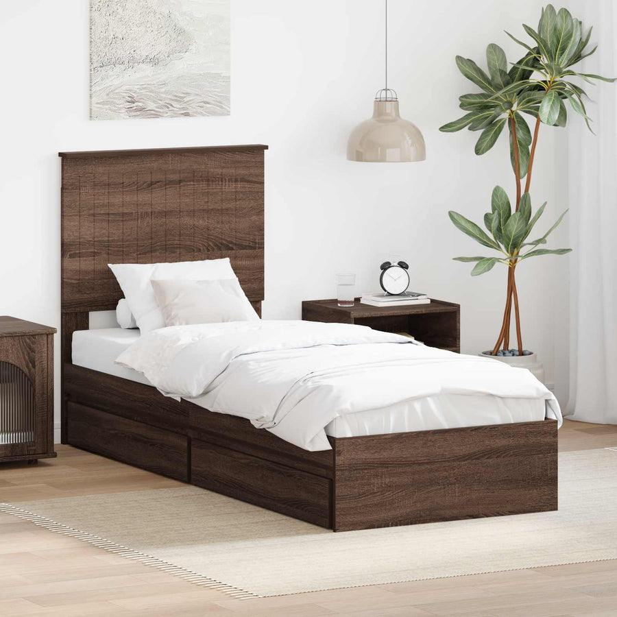 Opslag bed met hoofdeinde Bruin Eiken 75 x 190 cm Bewerkt hout