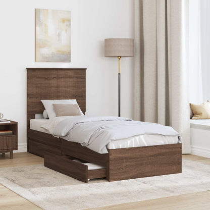Opslag bed met hoofdeinde Bruin Eiken 75 x 190 cm Bewerkt hout