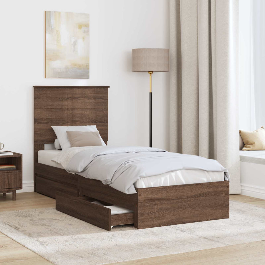 Opslag bed met hoofdeinde Bruin Eiken 75 x 190 cm Bewerkt hout
