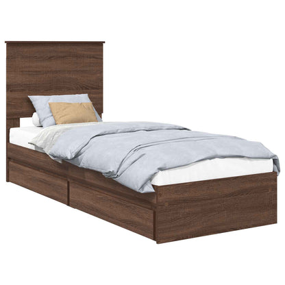 Opslag bed met hoofdeinde Bruin Eiken 75 x 190 cm Bewerkt hout