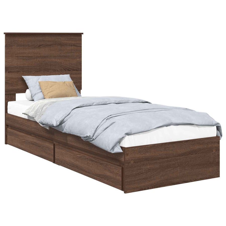 Opslag bed met hoofdeinde Bruin Eiken 75 x 190 cm Bewerkt hout