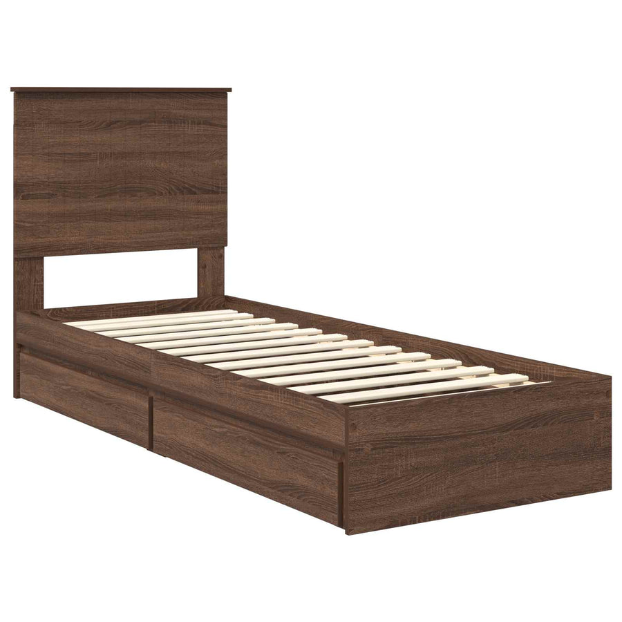 Opslag bed met hoofdeinde Bruin Eiken 75 x 190 cm Bewerkt hout