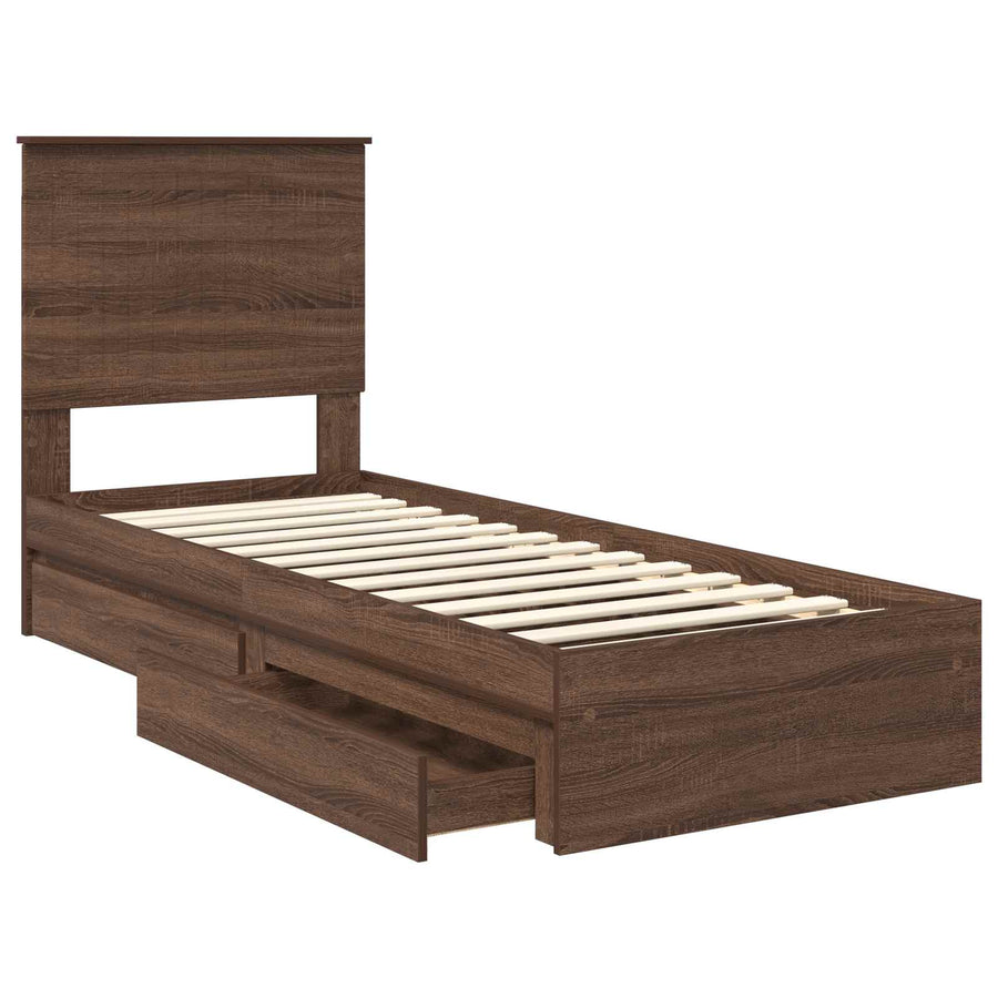 Opslag bed met hoofdeinde Bruin Eiken 75 x 190 cm Bewerkt hout