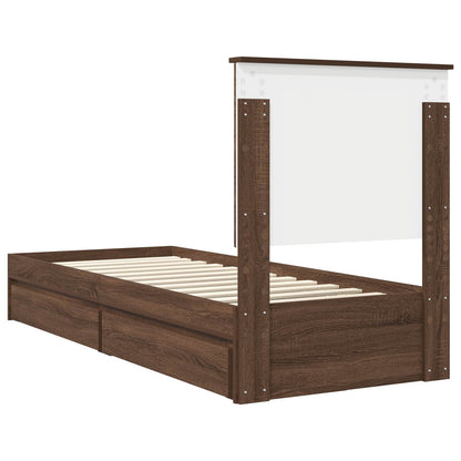 Opslag bed met hoofdeinde Bruin Eiken 75 x 190 cm Bewerkt hout