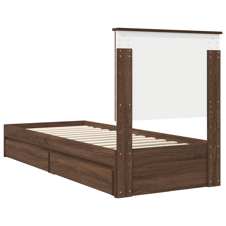 Opslag bed met hoofdeinde Bruin Eiken 75 x 190 cm Bewerkt hout