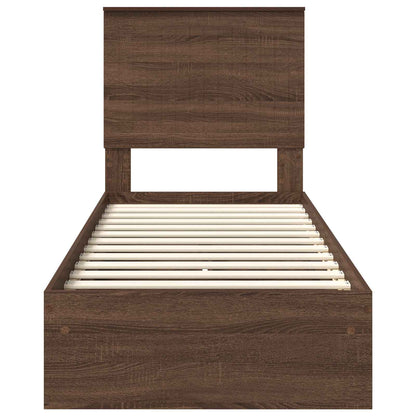 Opslag bed met hoofdeinde Bruin Eiken 75 x 190 cm Bewerkt hout