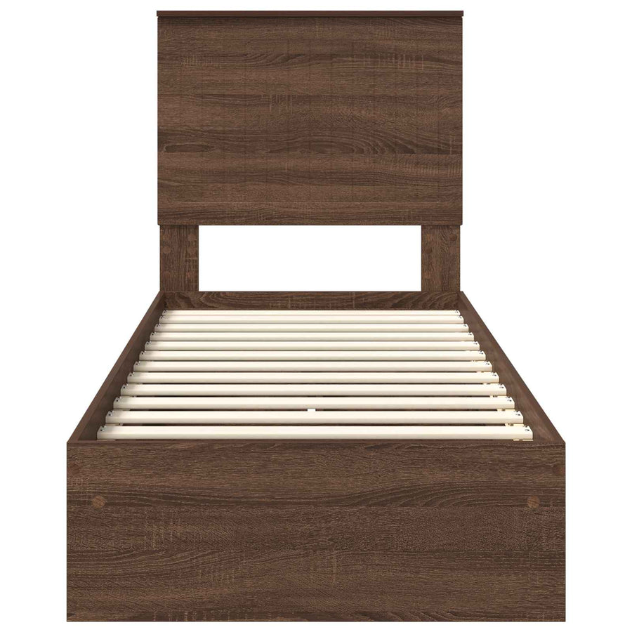 Opslag bed met hoofdeinde Bruin Eiken 75 x 190 cm Bewerkt hout