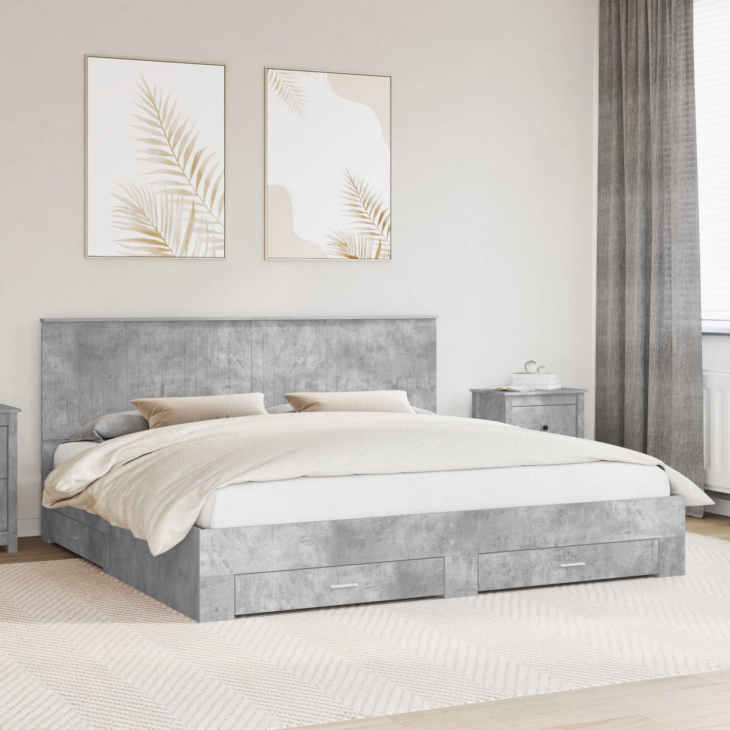Bedframe met hoofdeinde Beton Grijs 200 x 200 cm Bewerkt hout