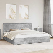 Bedframe 200x200 cm beton grijs bewerkt hout met opbergruimte