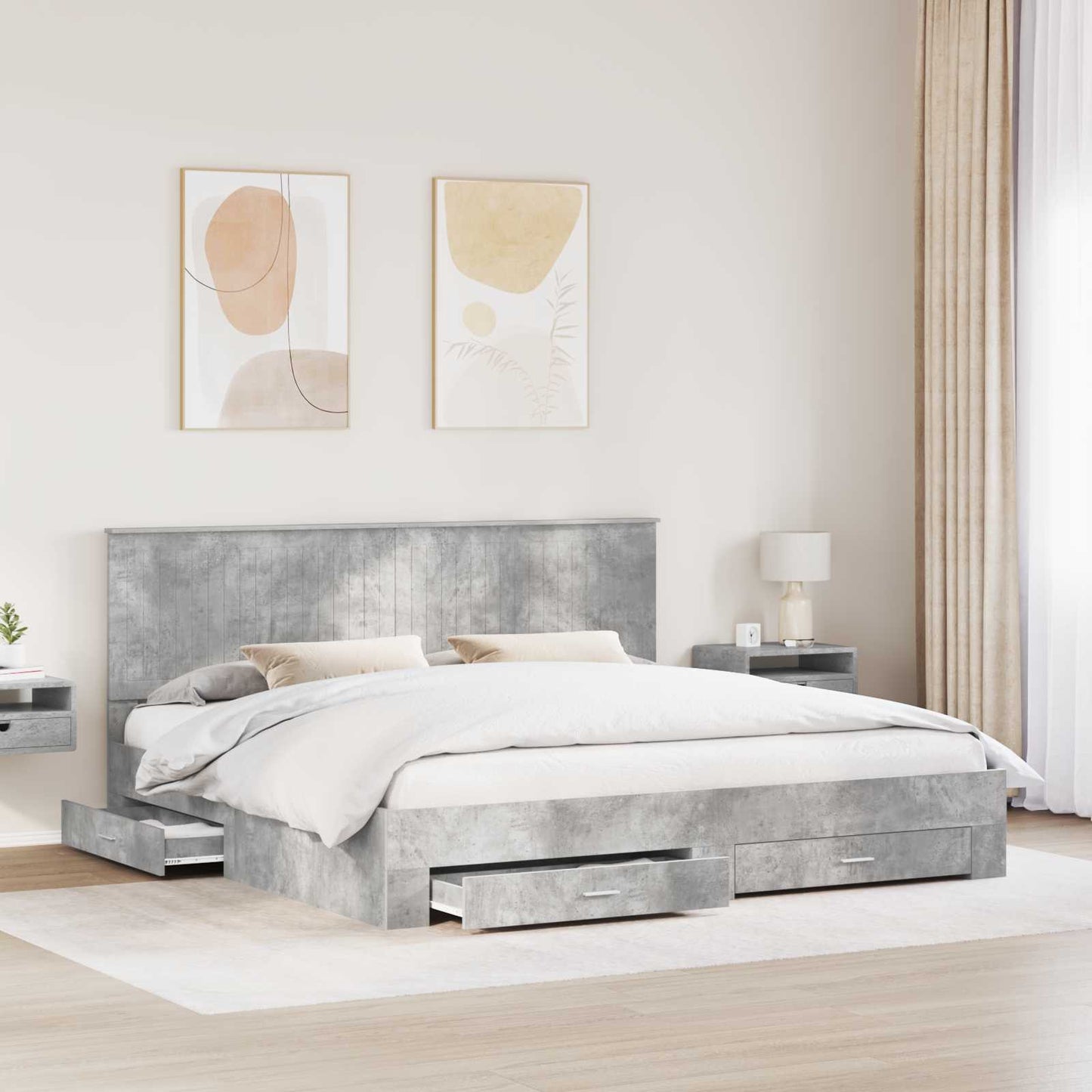 Bedframe met hoofdeinde Beton Grijs 200 x 200 cm Bewerkt hout