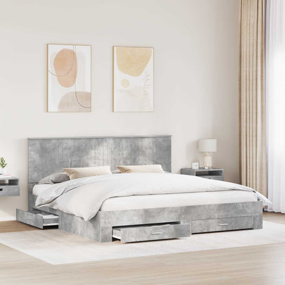 Bedframe met hoofdeinde Beton Grijs 200 x 200 cm Bewerkt hout
