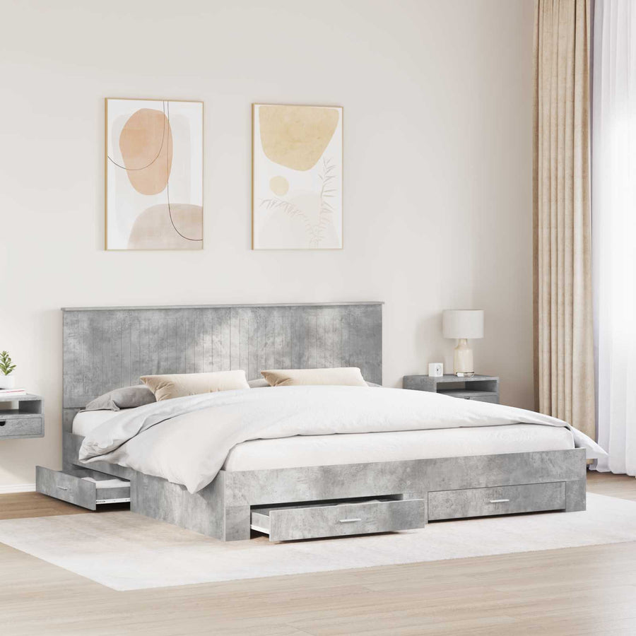 Bedframe met hoofdeinde Beton Grijs 200 x 200 cm Bewerkt hout