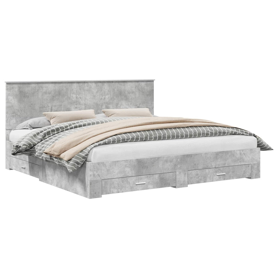 Bedframe met hoofdeinde Beton Grijs 200 x 200 cm Bewerkt hout