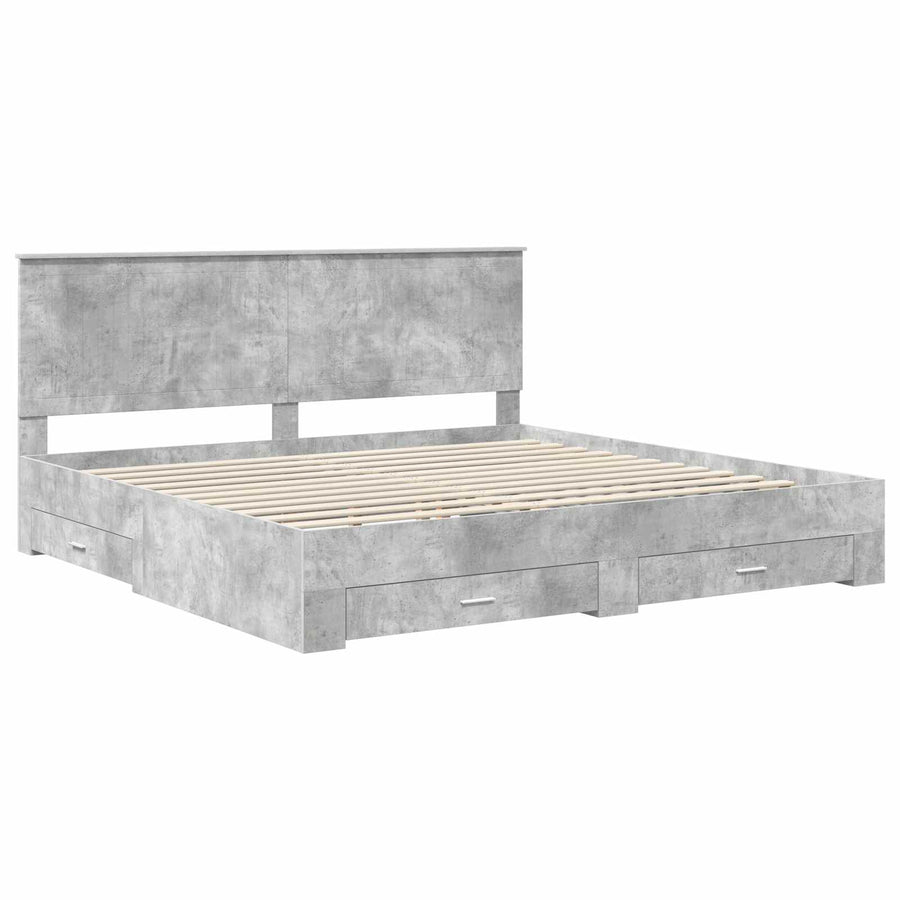 Bedframe met hoofdeinde Beton Grijs 200 x 200 cm Bewerkt hout