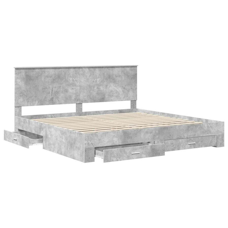 Bedframe met hoofdeinde Beton Grijs 200 x 200 cm Bewerkt hout