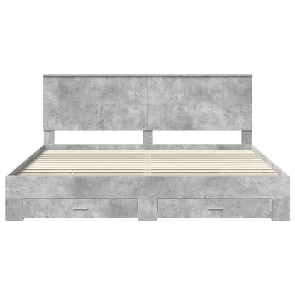 Bedframe met hoofdeinde Beton Grijs 200 x 200 cm Bewerkt hout