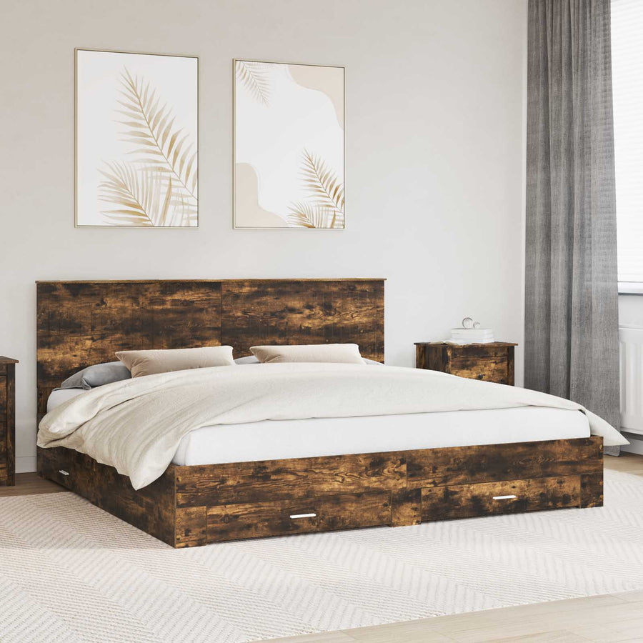 Bedframe met hoofdeinde Gerookt eiken 200 x 200 cm Bewerkt hout