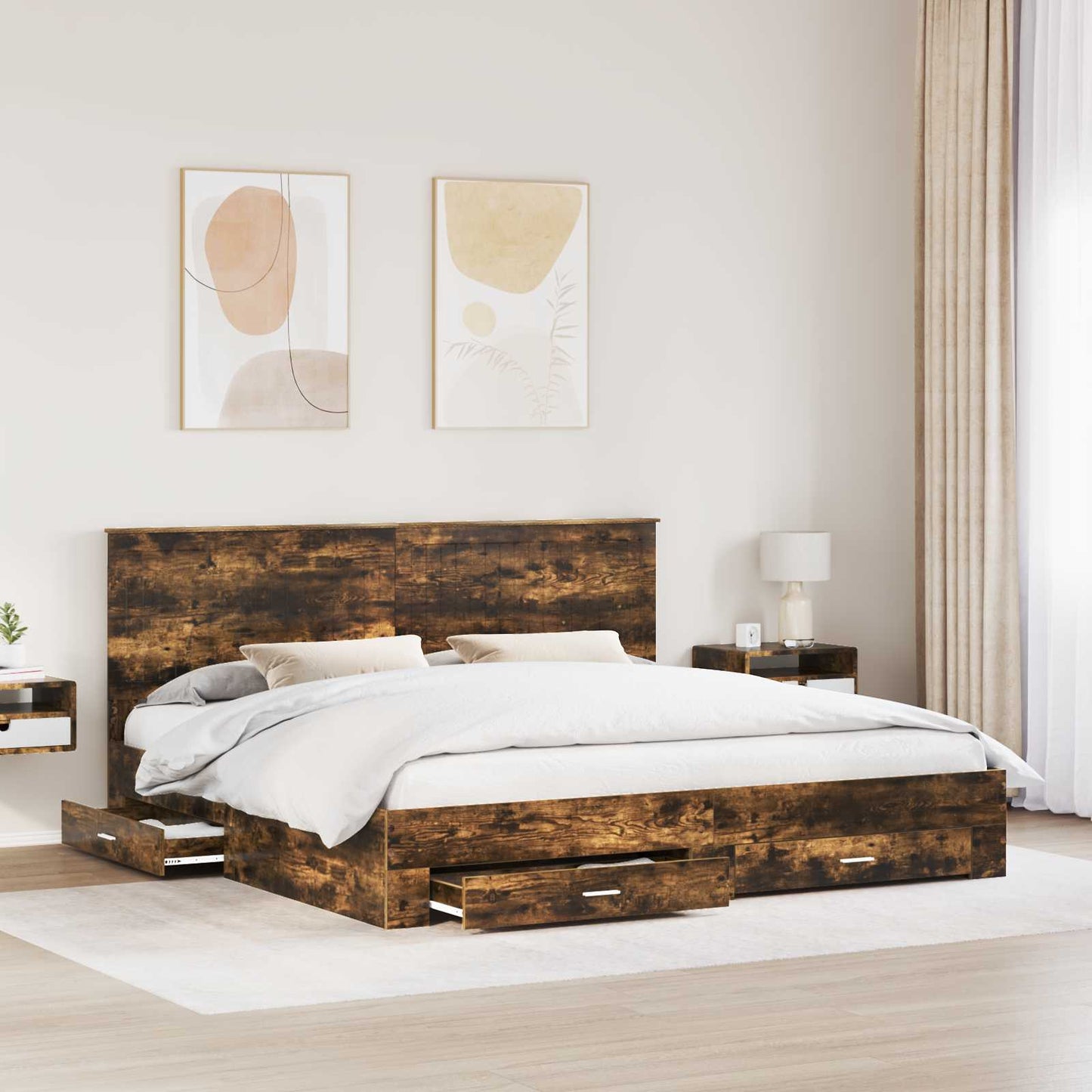 Bedframe met hoofdeinde Gerookt eiken 200 x 200 cm Bewerkt hout