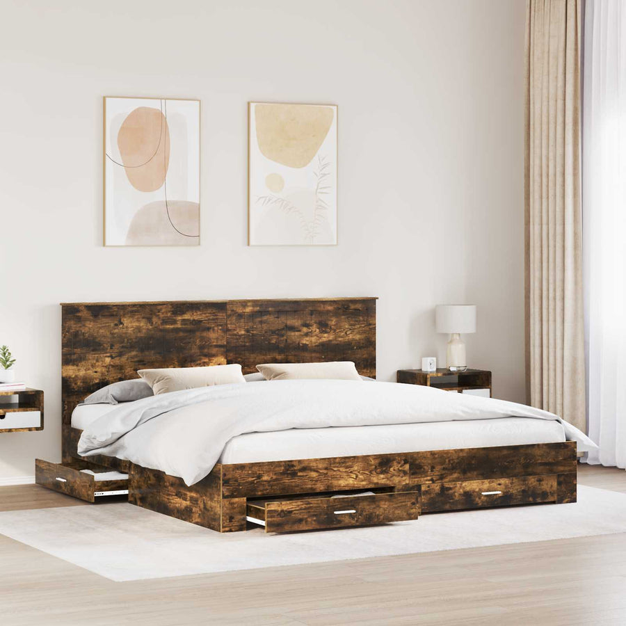 Bedframe met hoofdeinde Gerookt eiken 200 x 200 cm Bewerkt hout