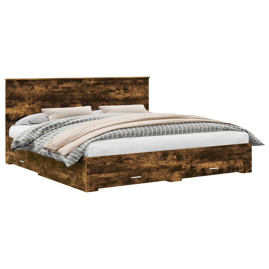 Bedframe met hoofdeinde Gerookt eiken 200 x 200 cm Bewerkt hout