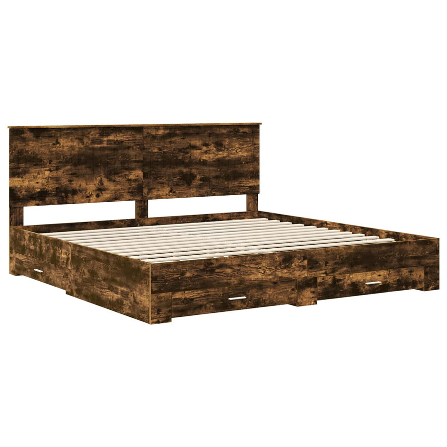 Bedframe met hoofdeinde Gerookt eiken 200 x 200 cm Bewerkt hout