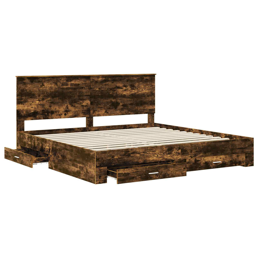 Bedframe met hoofdeinde Gerookt eiken 200 x 200 cm Bewerkt hout