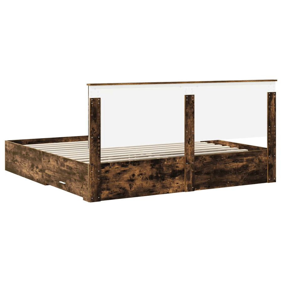 Bedframe met hoofdeinde Gerookt eiken 200 x 200 cm Bewerkt hout