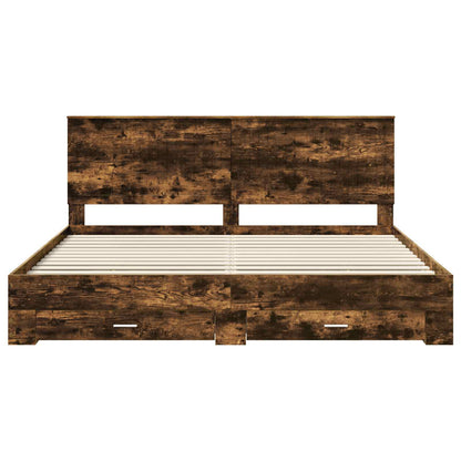 Bedframe met hoofdeinde Gerookt eiken 200 x 200 cm Bewerkt hout