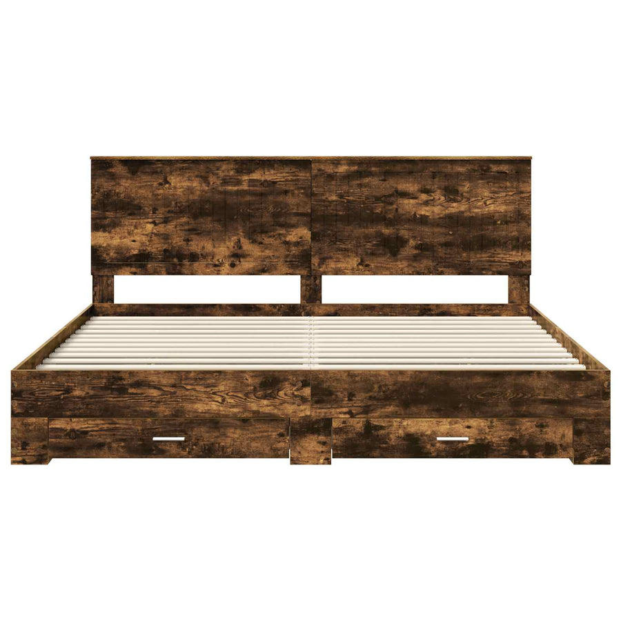 Bedframe met hoofdeinde Gerookt eiken 200 x 200 cm Bewerkt hout