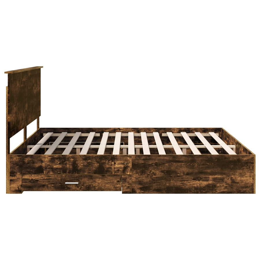Bedframe met hoofdeinde Gerookt eiken 200 x 200 cm Bewerkt hout