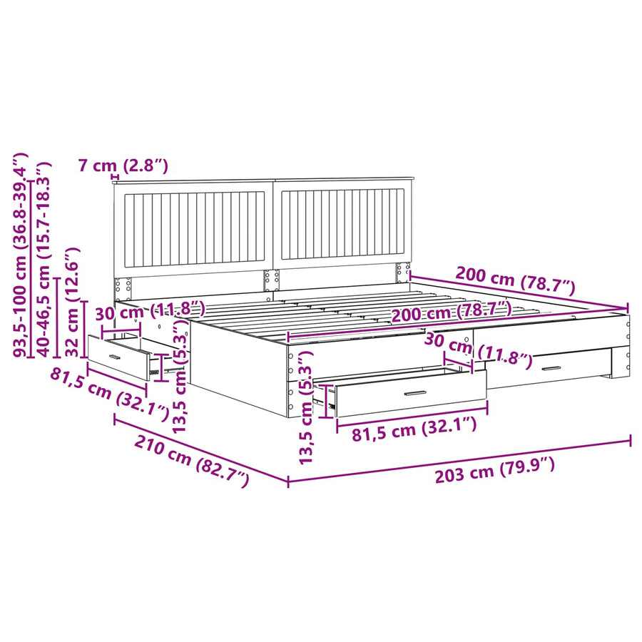 Bedframe met hoofdeinde Gerookt eiken 200 x 200 cm Bewerkt hout