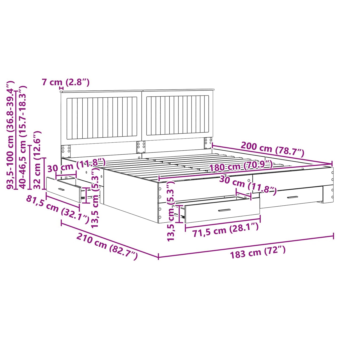 Bedframe met hoofdeinde met lade Wit 180 x 200 cm Bewerkt hout