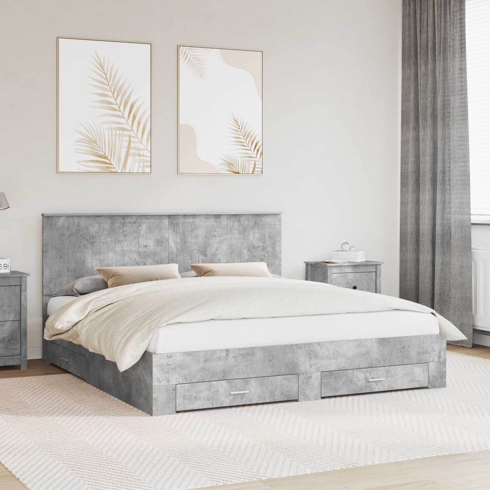 Bedframe met hoofdeinde Beton Grijs 180 x 200 cm Bewerkt hout