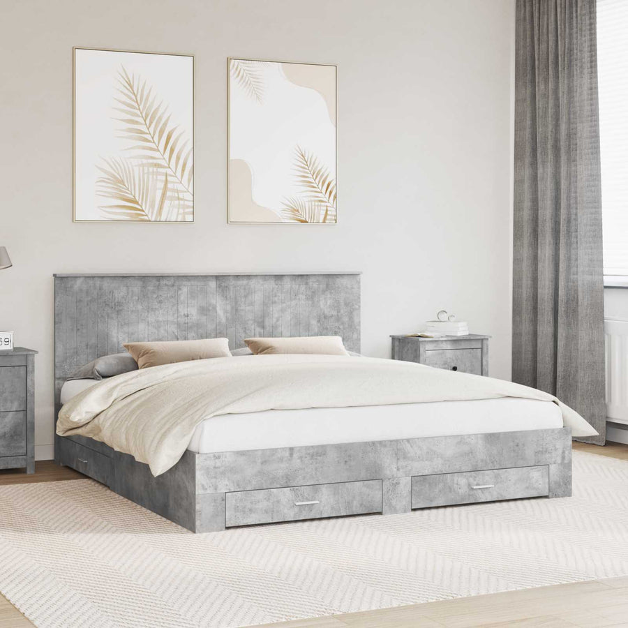 Bedframe met hoofdeinde Beton Grijs 180 x 200 cm Bewerkt hout