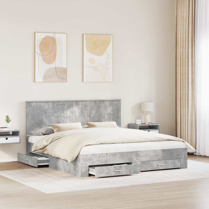 Bedframe met hoofdeinde Beton Grijs 180 x 200 cm Bewerkt hout