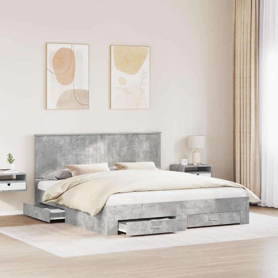 Bedframe met hoofdeinde Beton Grijs 180 x 200 cm Bewerkt hout