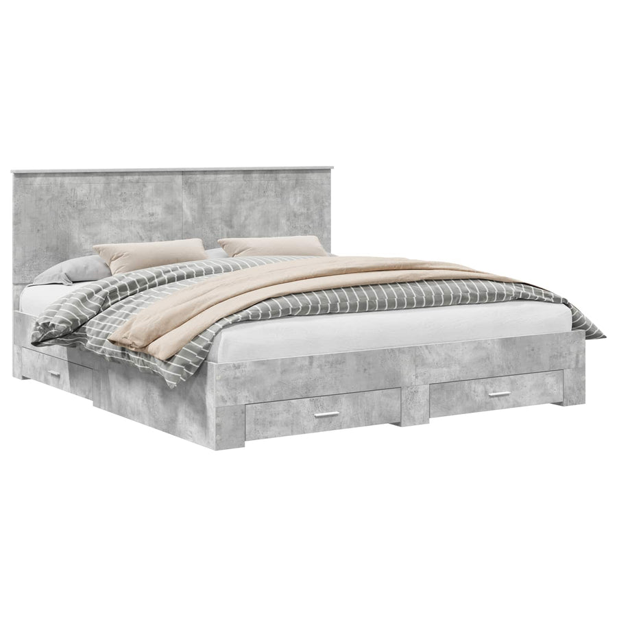 Bedframe met hoofdeinde Beton Grijs 180 x 200 cm Bewerkt hout