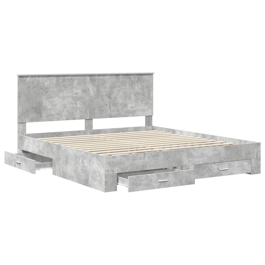Bedframe met hoofdeinde Beton Grijs 180 x 200 cm Bewerkt hout