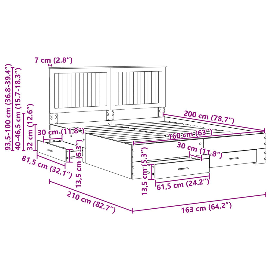 Bedframe met hoofdeinde met lade Wit 160 x 200 cm Bewerkt hout