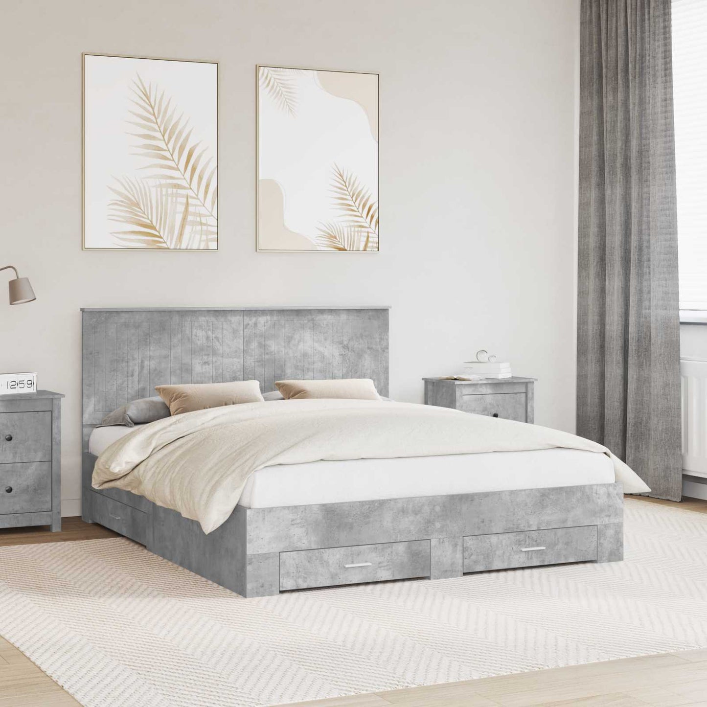 Bedframe met hoofdeinde Beton Grijs 160 x 200 cm Bewerkt hout